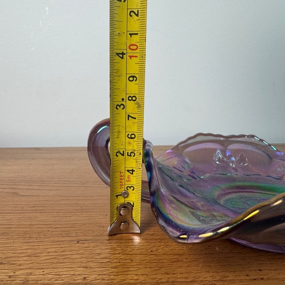 Fenton Iridescent Purple Carnival Glass Candy Dish with Handles Butterfly Rose - Picture 9 of 11